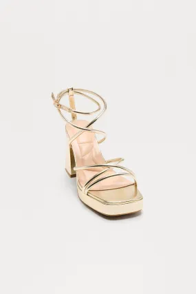 Aggie Faux Leather Block Heels - Gold