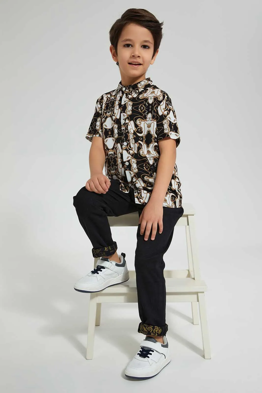 Black And Beige Printed Shirt
