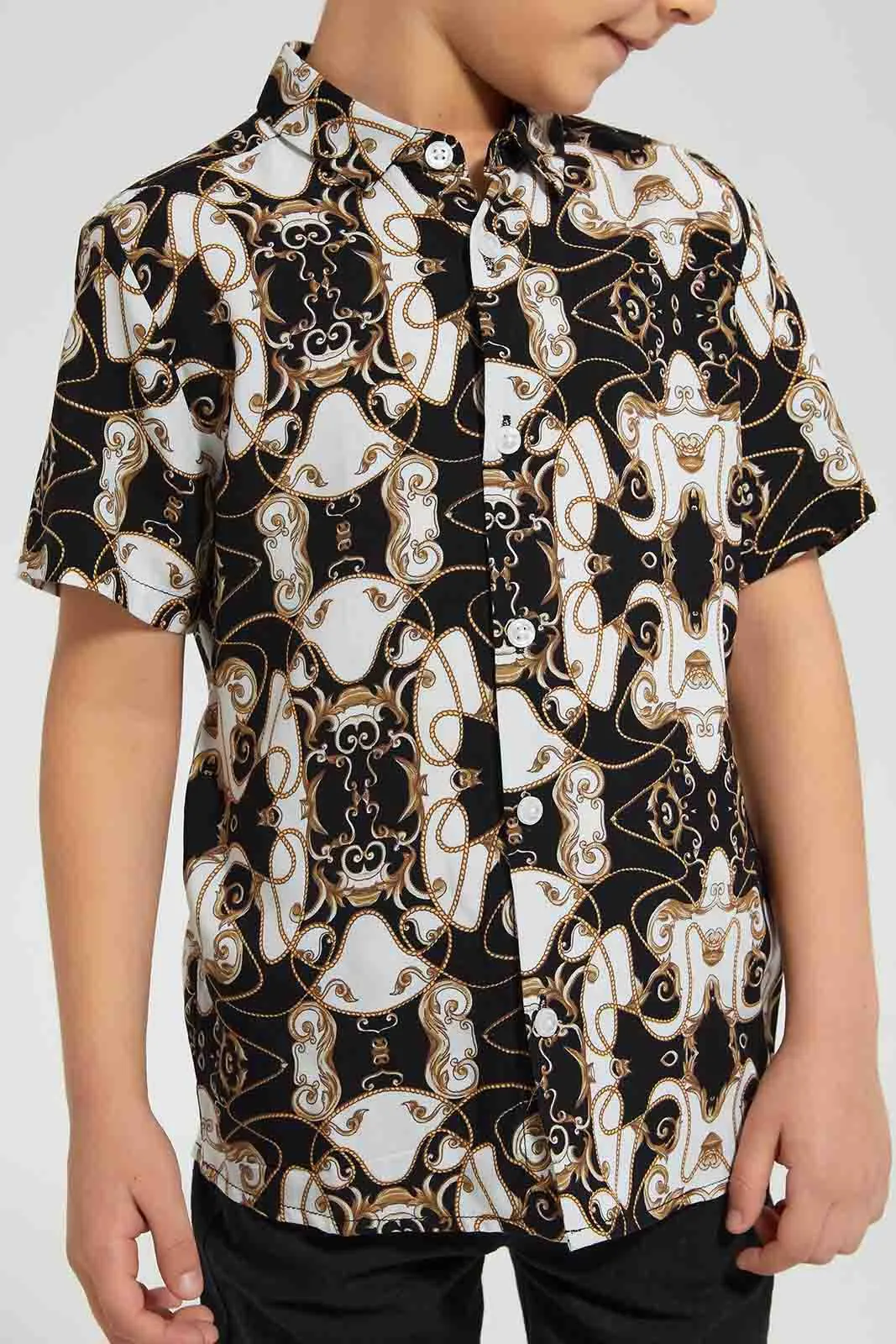 Black And Beige Printed Shirt