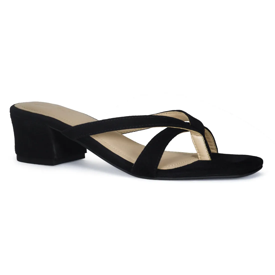 Block Heeled Slides in Black