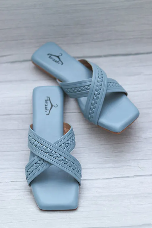Brauch Blue Cross Strap Patterned Flats