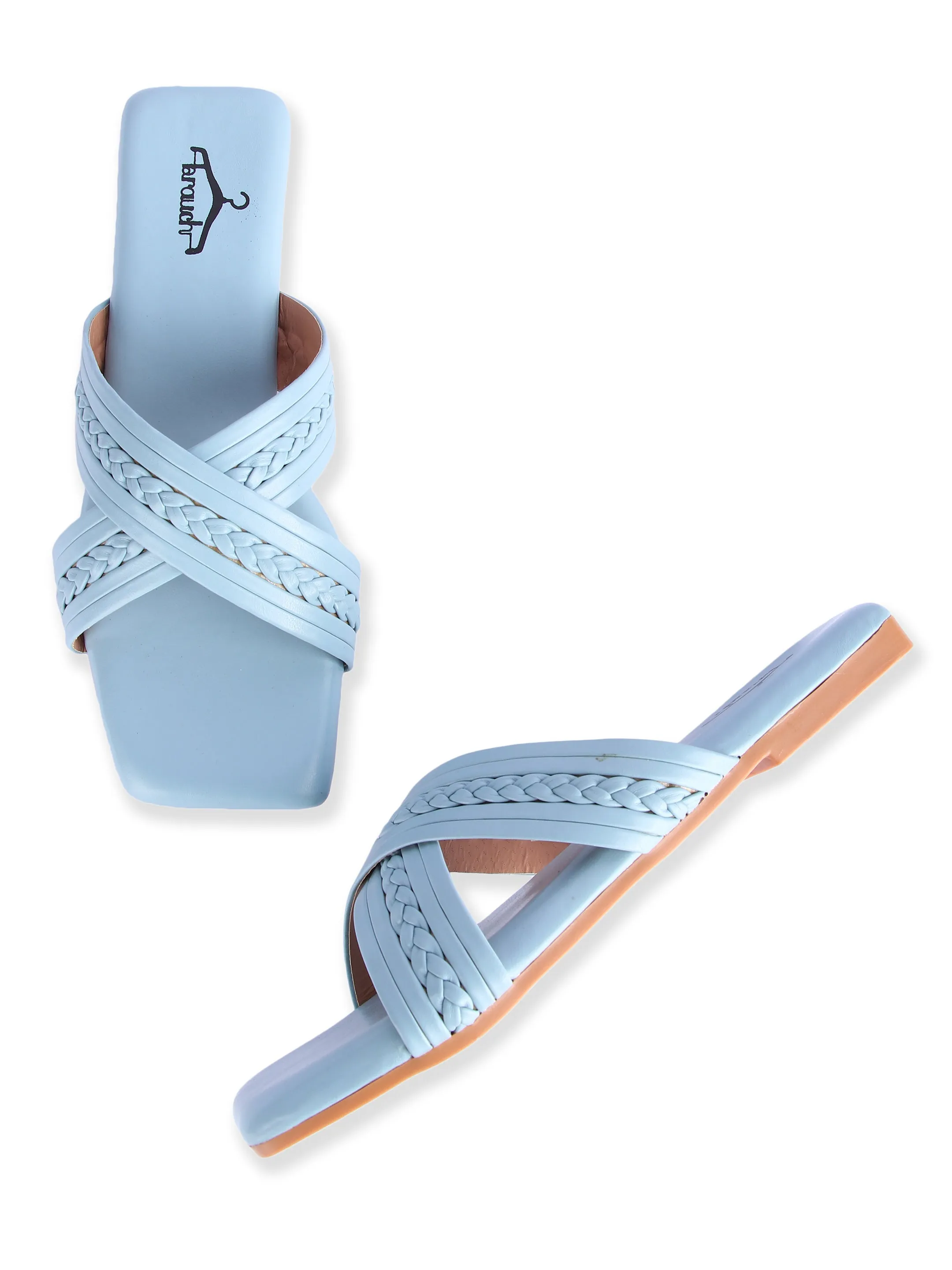 Brauch Blue Cross Strap Patterned Flats