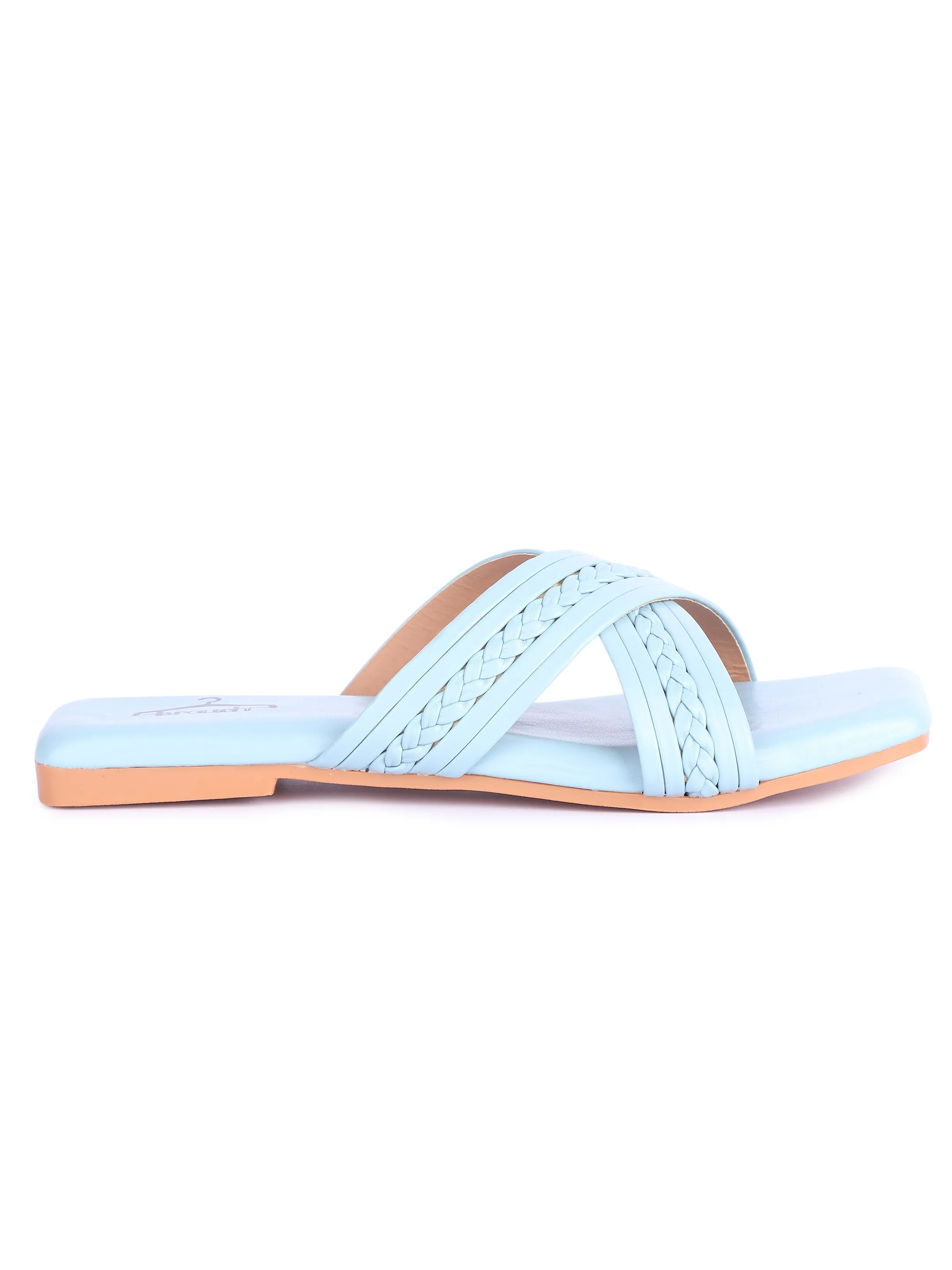 Brauch Blue Cross Strap Patterned Flats