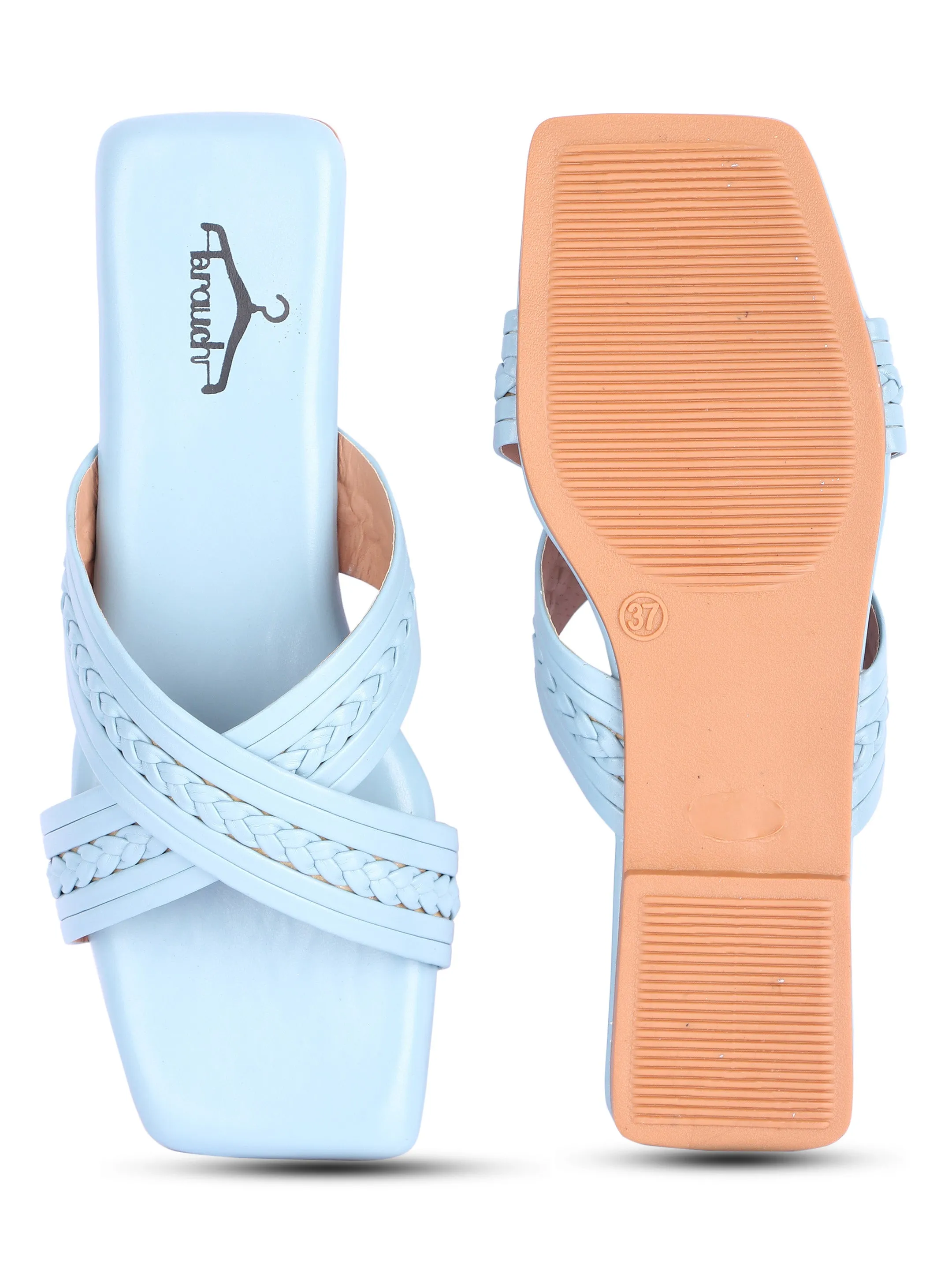 Brauch Blue Cross Strap Patterned Flats