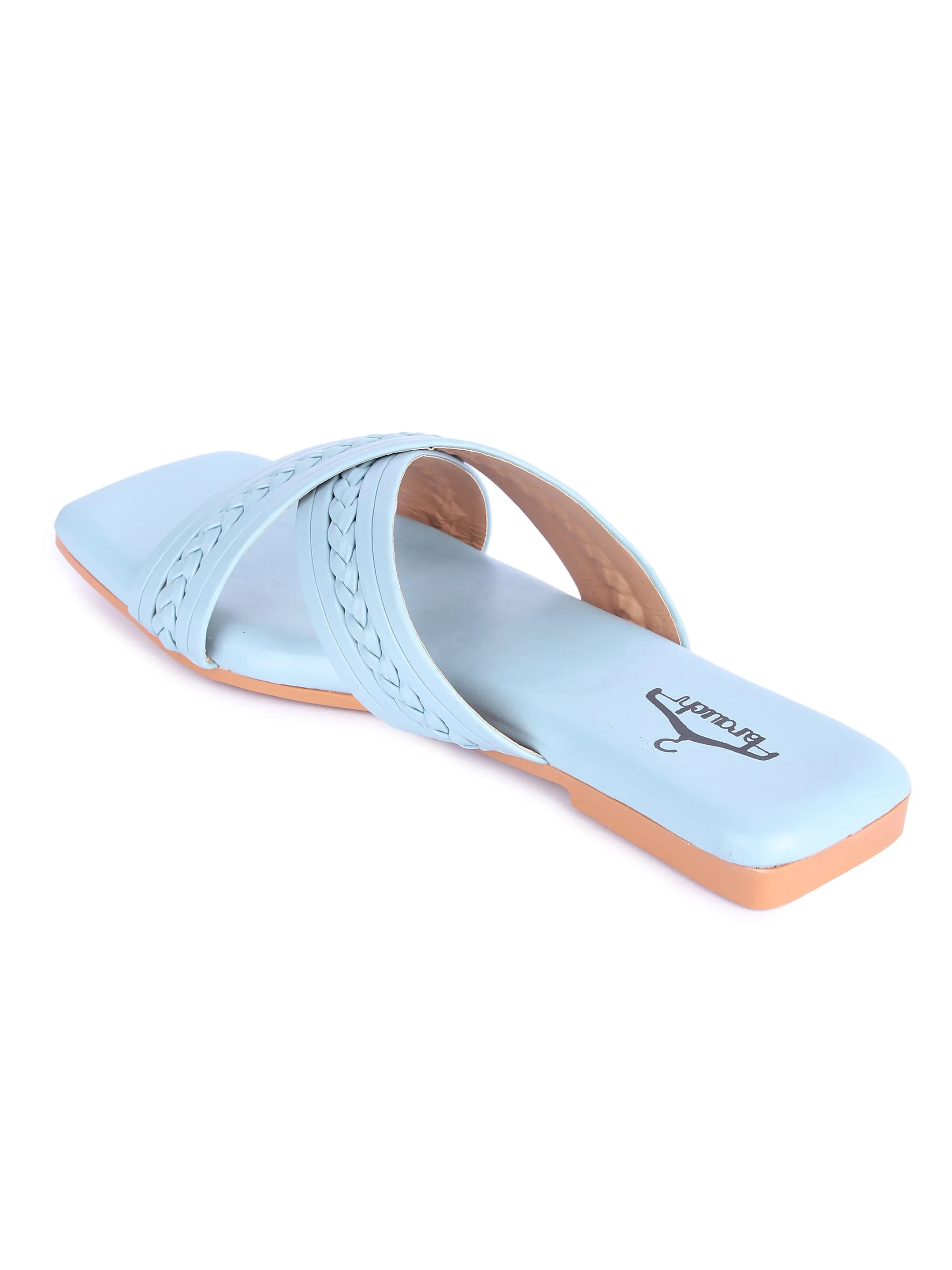 Brauch Blue Cross Strap Patterned Flats