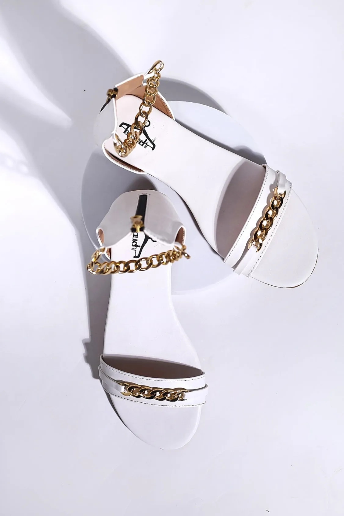 Brauch Women White High Strap Embellished Buckle Flats