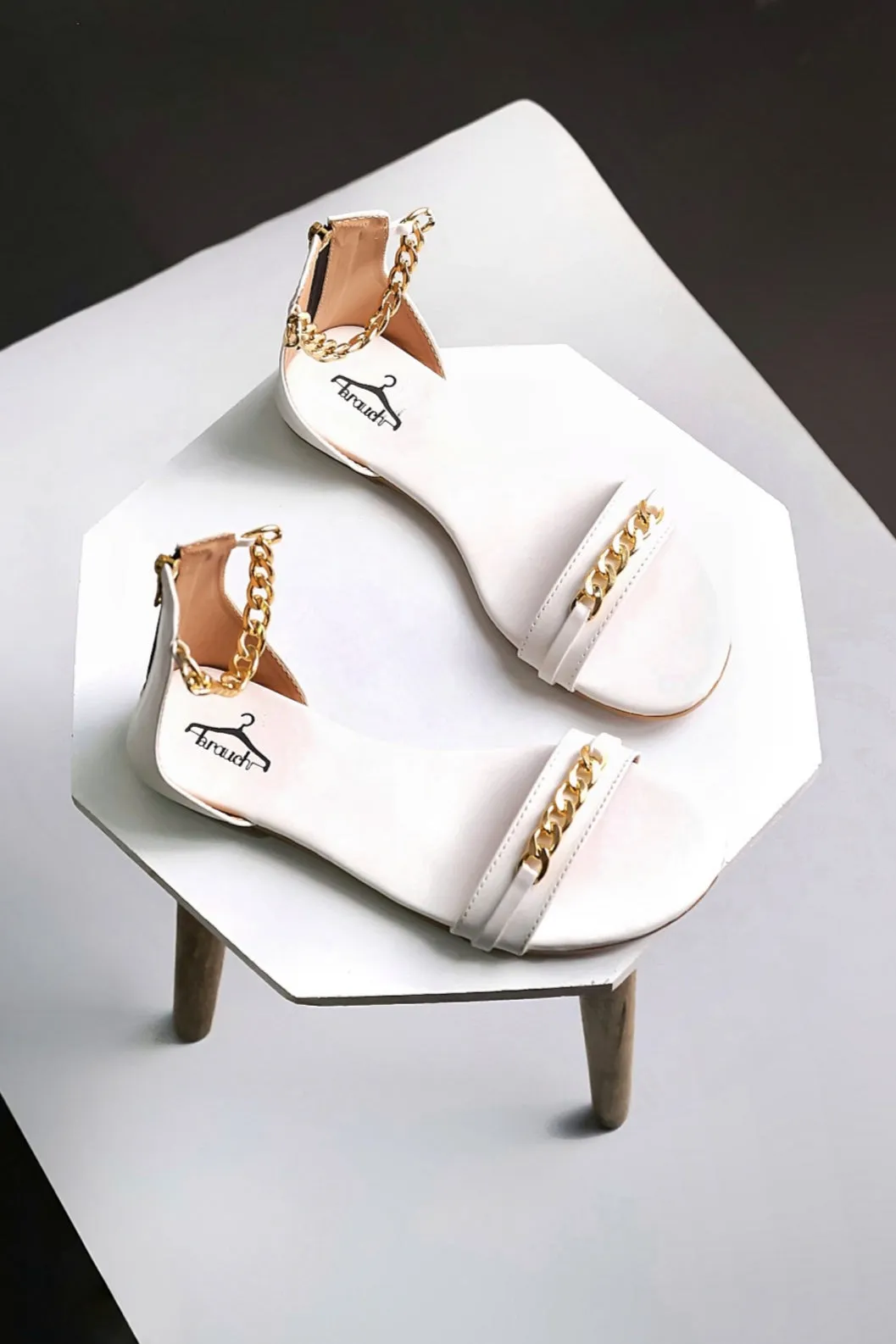 Brauch Women White High Strap Embellished Buckle Flats