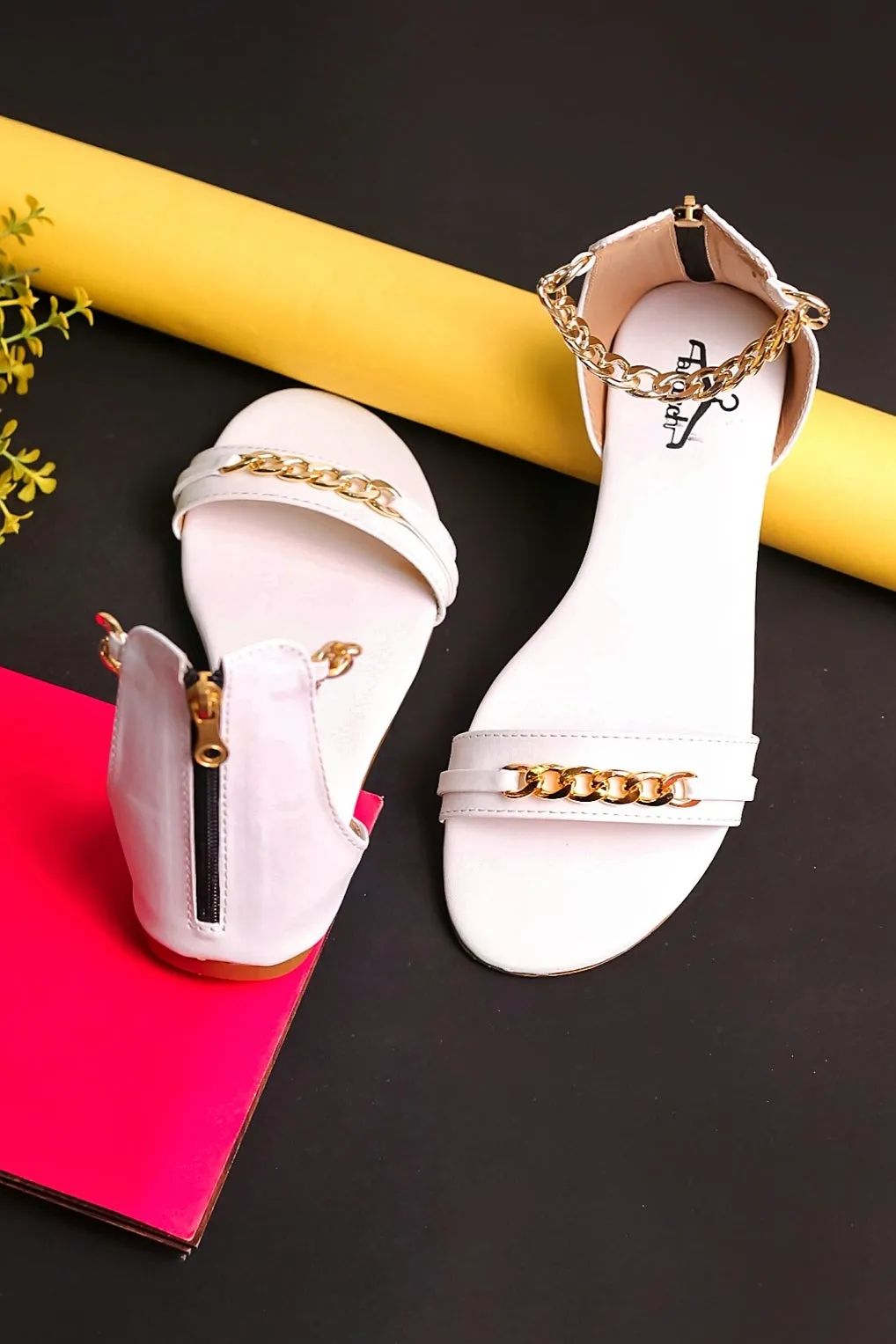 Brauch Women White High Strap Embellished Buckle Flats