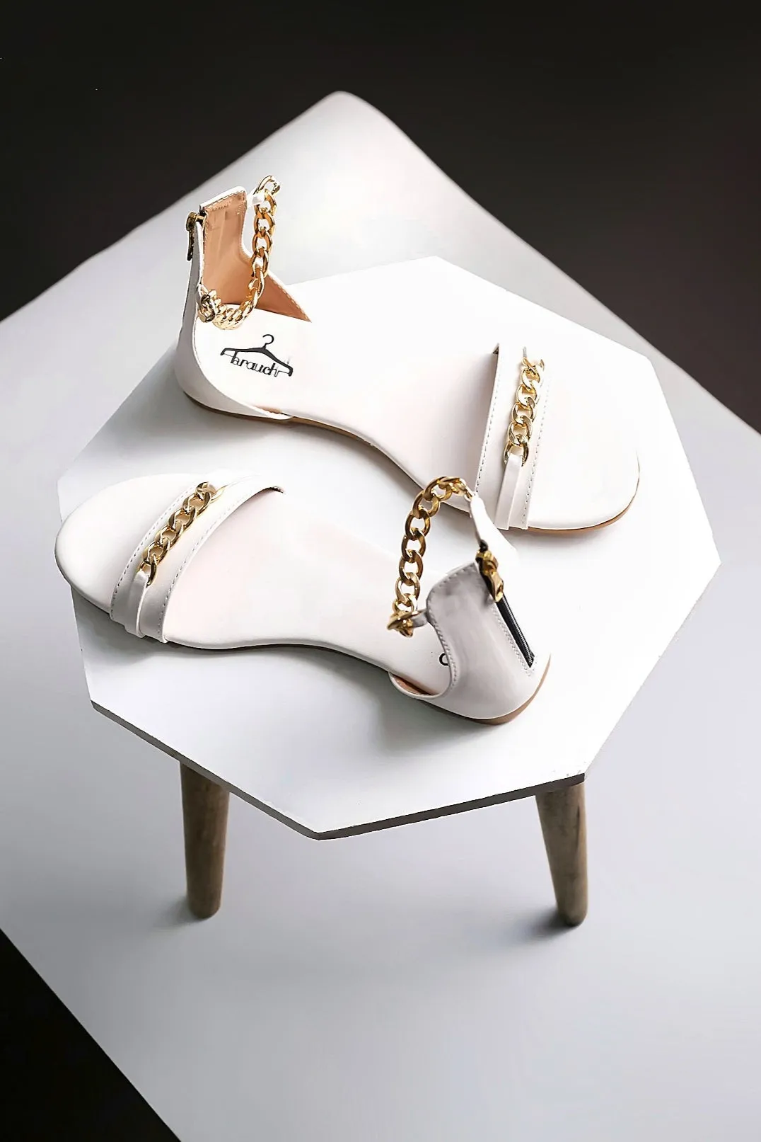 Brauch Women White High Strap Embellished Buckle Flats