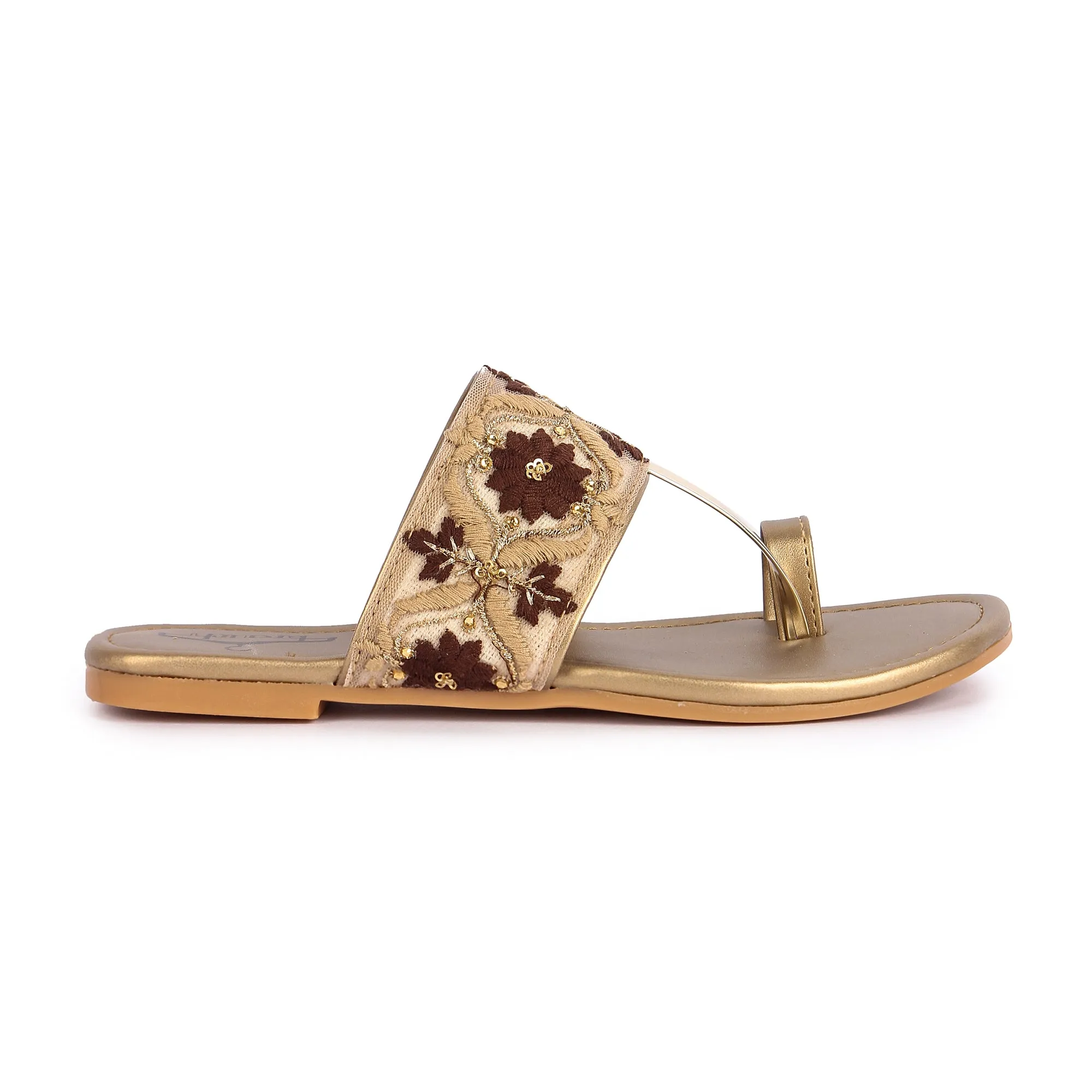 Brauch Women's Brown Embroidered Floral Flats