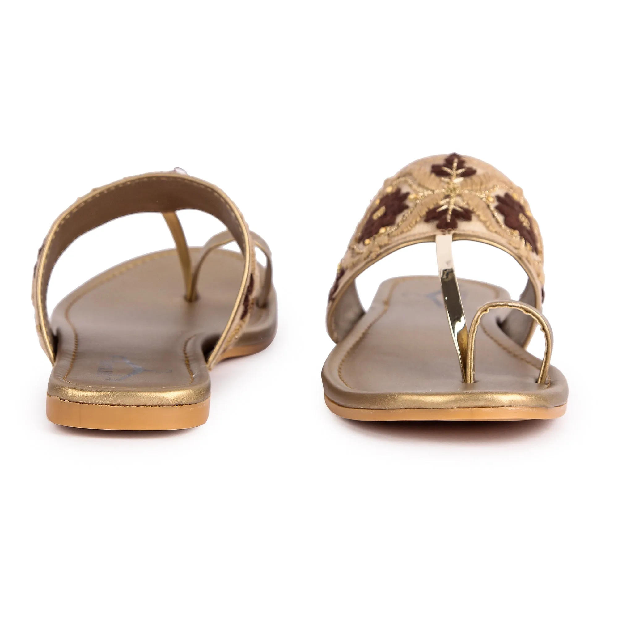 Brauch Women's Brown Embroidered Floral Flats