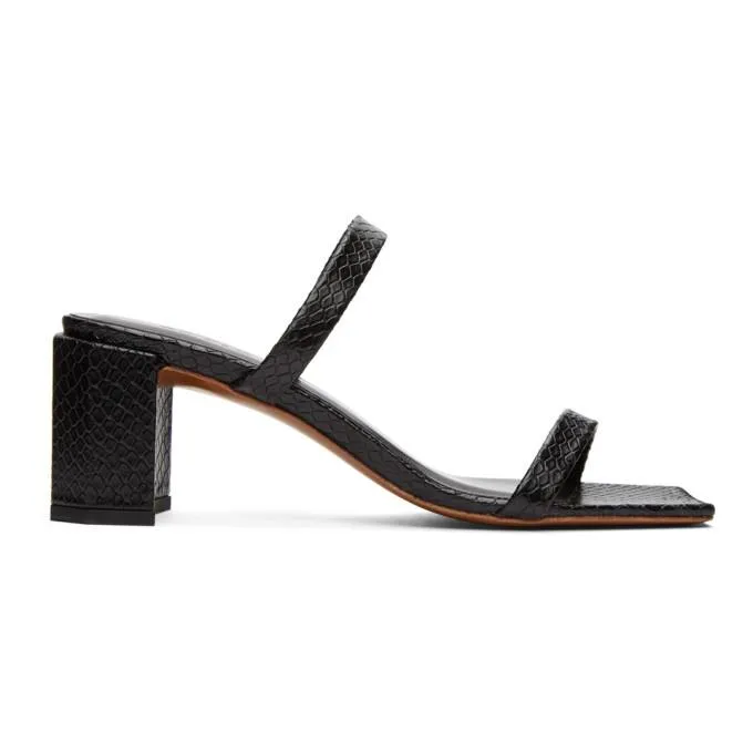 BY FAR Black Snake Tanya Heeled Sandals