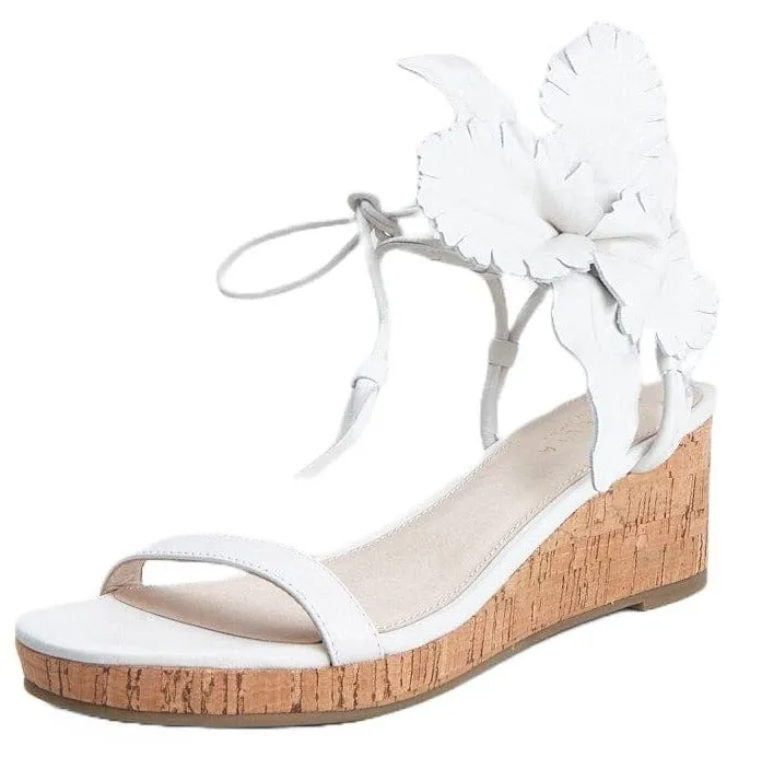 Cecelia New York Lala Alabaster Cork Flower Tie Up Open Toe Heel Wedge Sandals