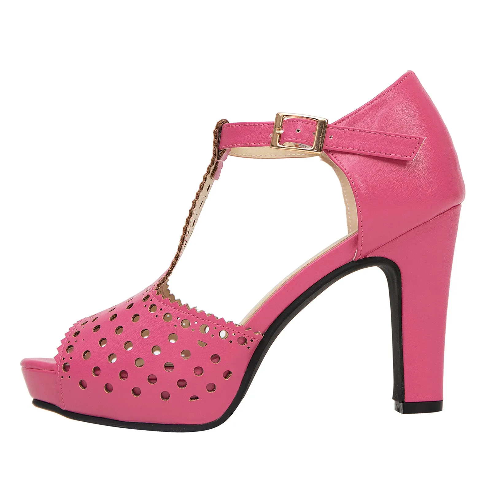 getmorebeauty Women's Vintage Heeled Sandals Suede Ankle T Straps Dress Block High Heel Sandals Women Shoes