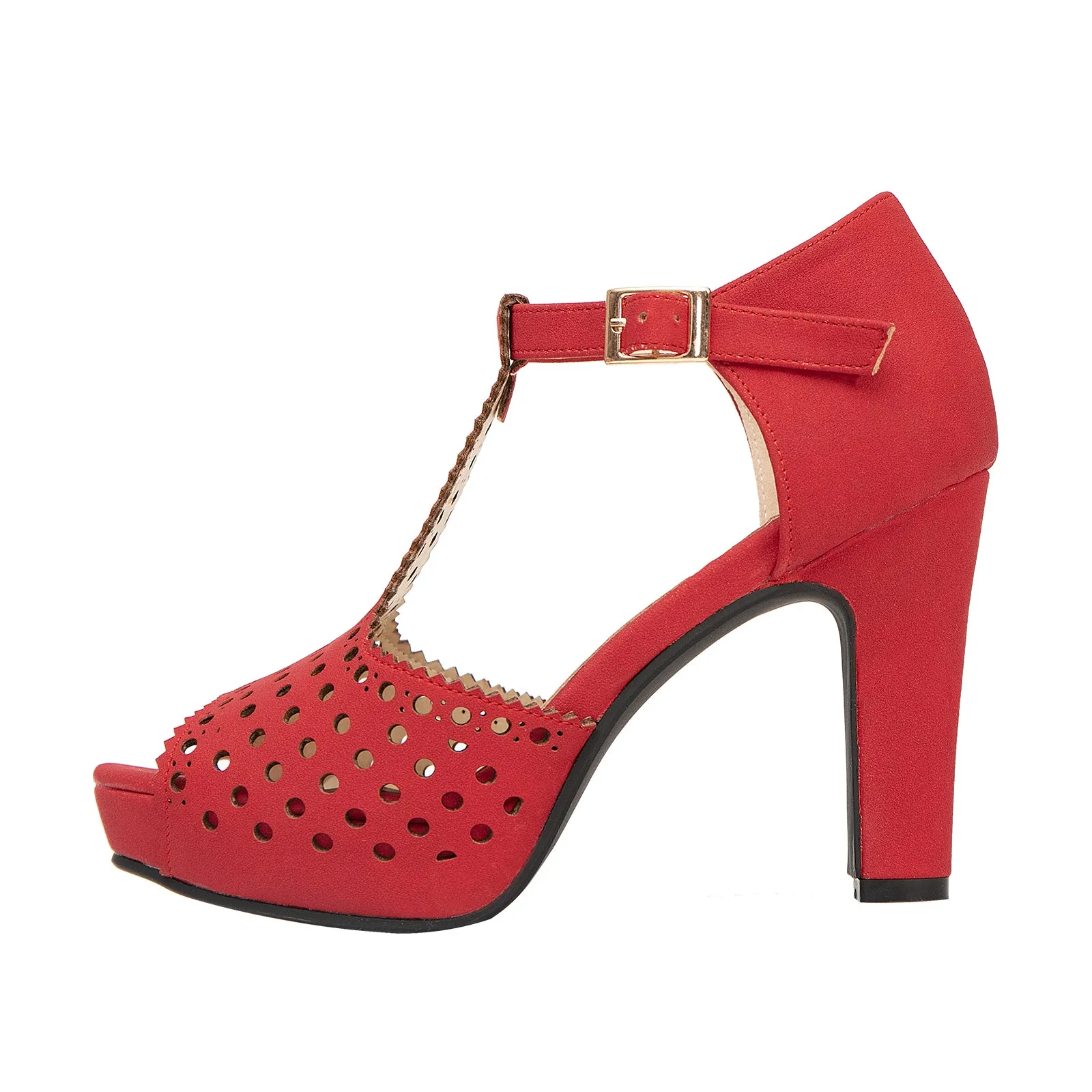 getmorebeauty Women's Vintage Heeled Sandals Suede Ankle T Straps Dress Block High Heel Sandals Women Shoes