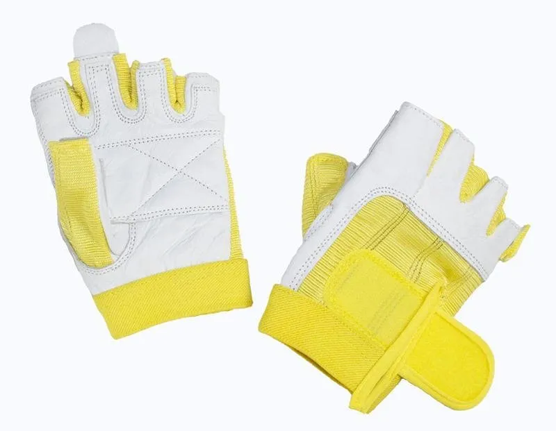 Grizzly Paw Premium Leather Padded Weight Training Gloves for Women 8758-56- Yellow