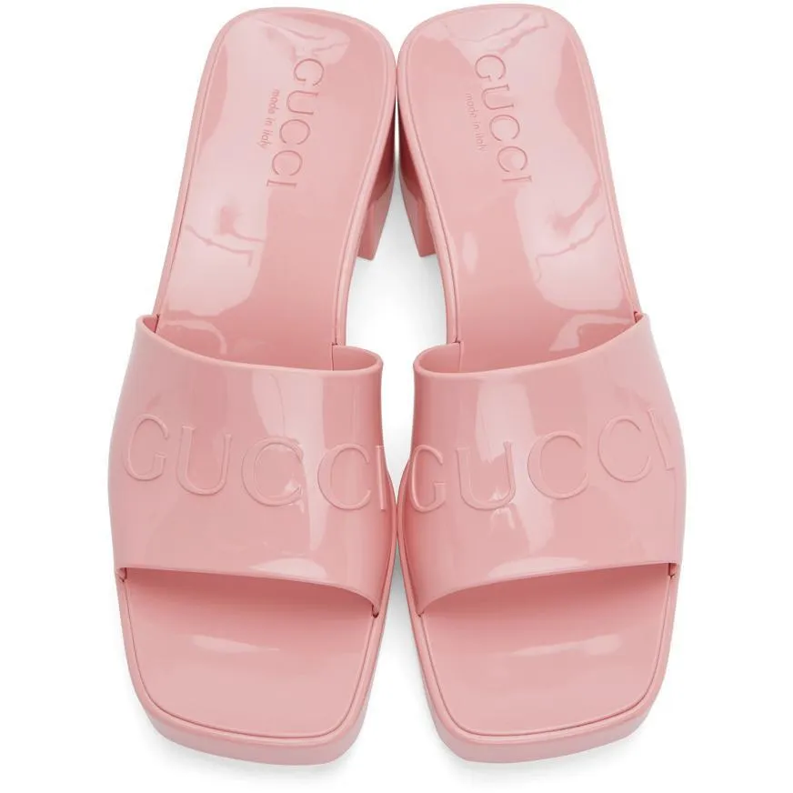 Gucci Pink Rubber Slide Sandals