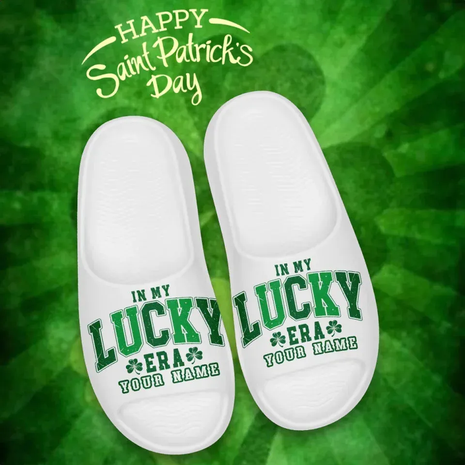 Personalized Irish Pride Slide Sandal, Custom St.Patrick's Day Slipper, Four-Leaf Lucky Slipper