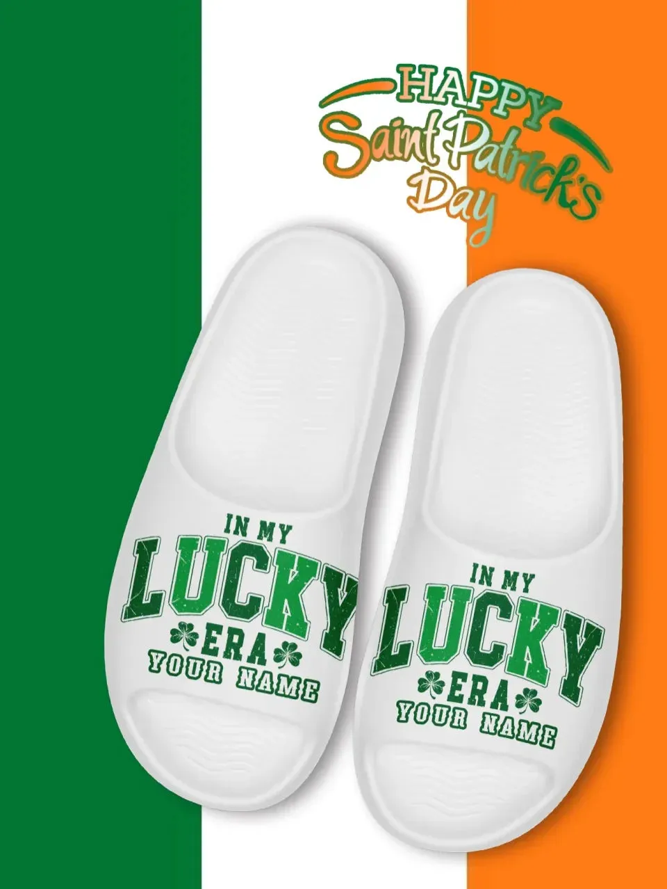 Personalized Irish Pride Slide Sandal, Custom St.Patrick's Day Slipper, Four-Leaf Lucky Slipper