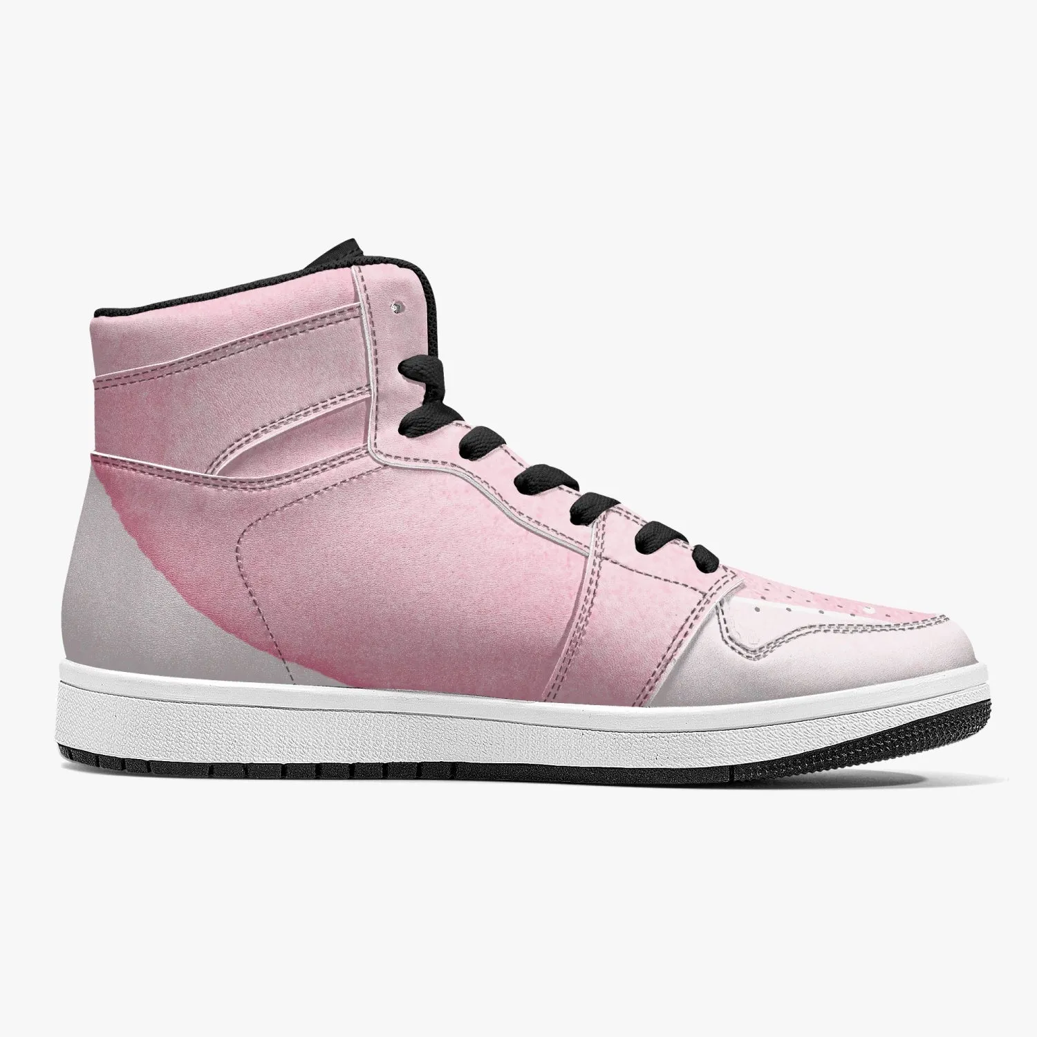 Pink River Flow with one Red Rose Flower High-Top Leather Sneakers