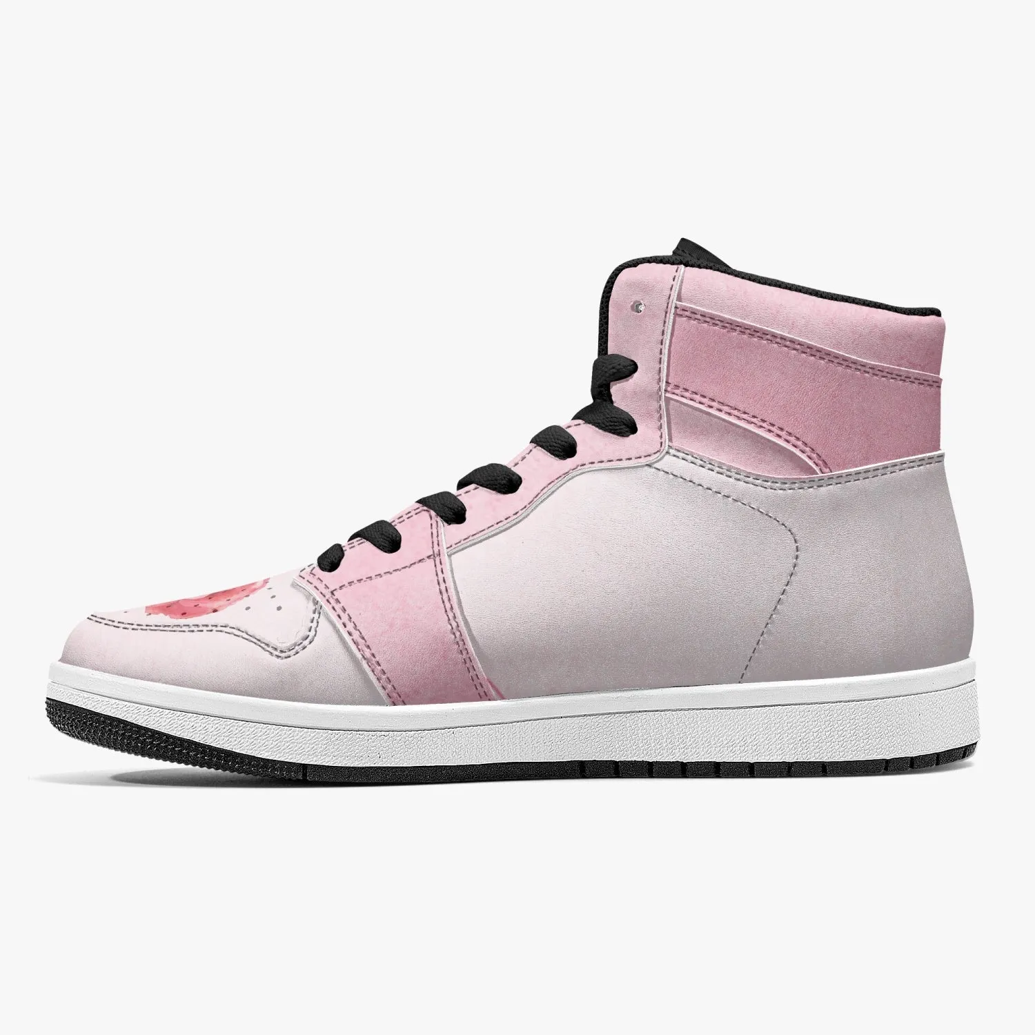 Pink River Flow with one Red Rose Flower High-Top Leather Sneakers