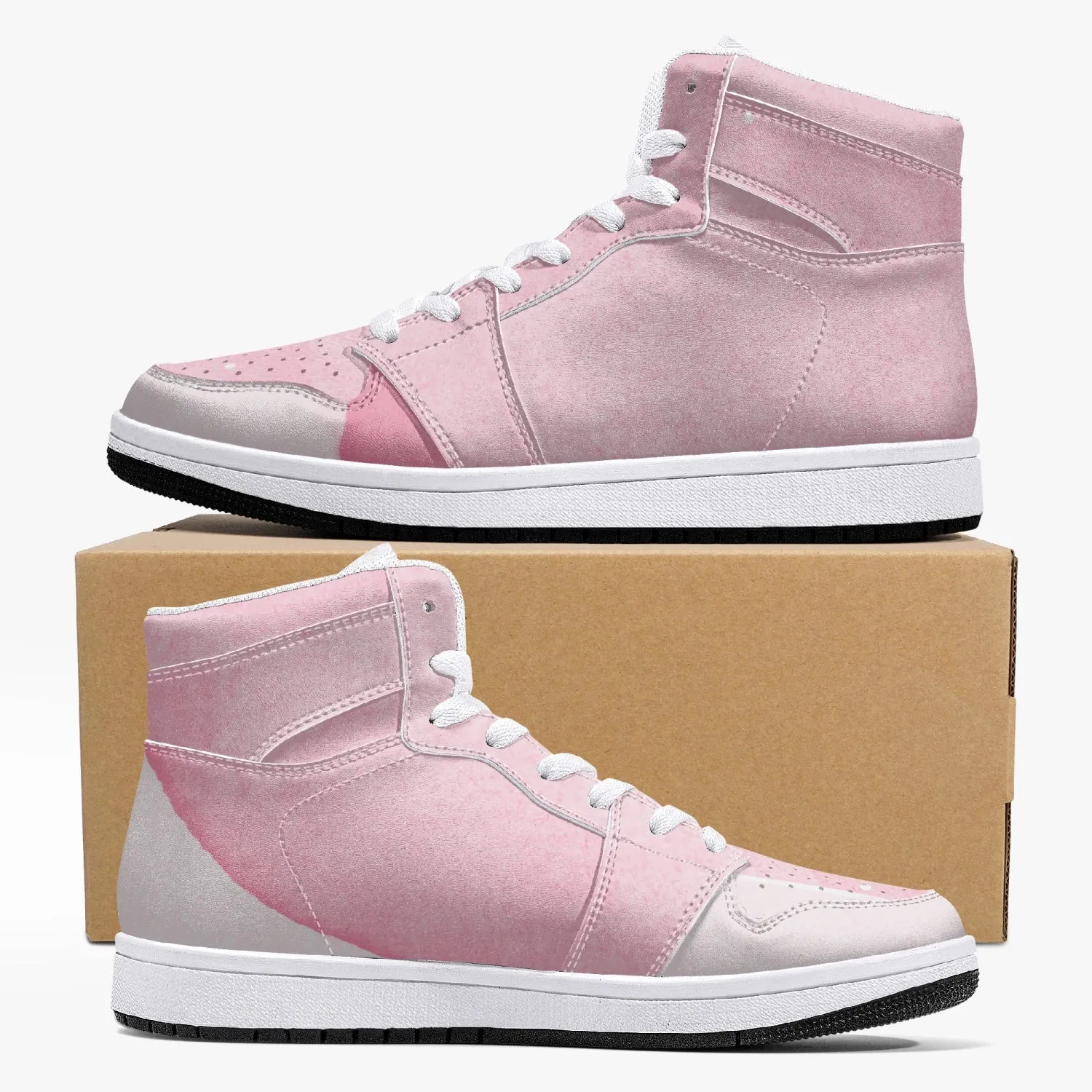 Pink River Flow with one Red Rose Flower High-Top Leather Sneakers