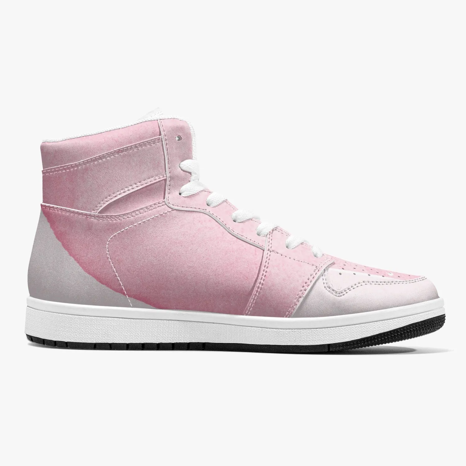 Pink River Flow with one Red Rose Flower High-Top Leather Sneakers