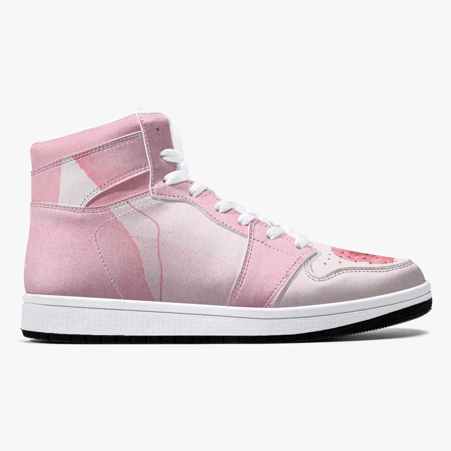 Pink River Flow with one Red Rose Flower High-Top Leather Sneakers