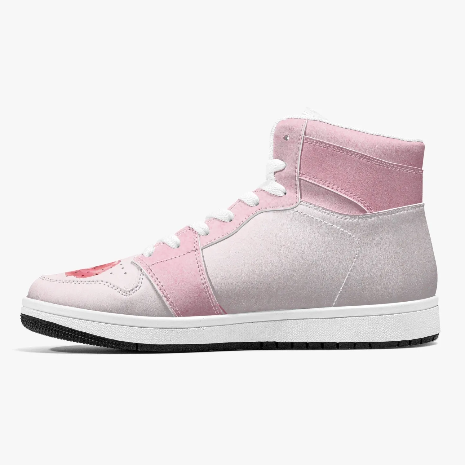 Pink River Flow with one Red Rose Flower High-Top Leather Sneakers