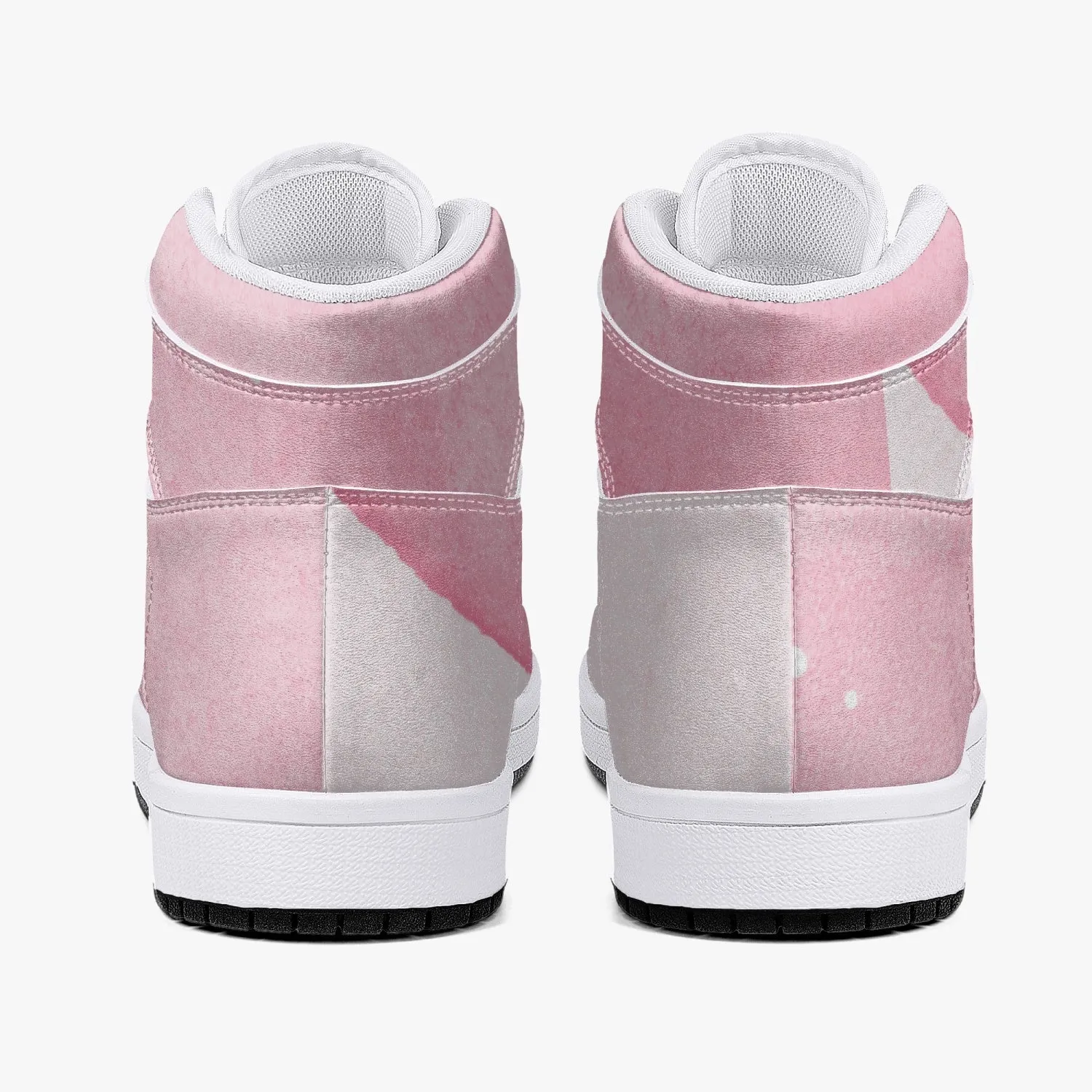 Pink River Flow with one Red Rose Flower High-Top Leather Sneakers
