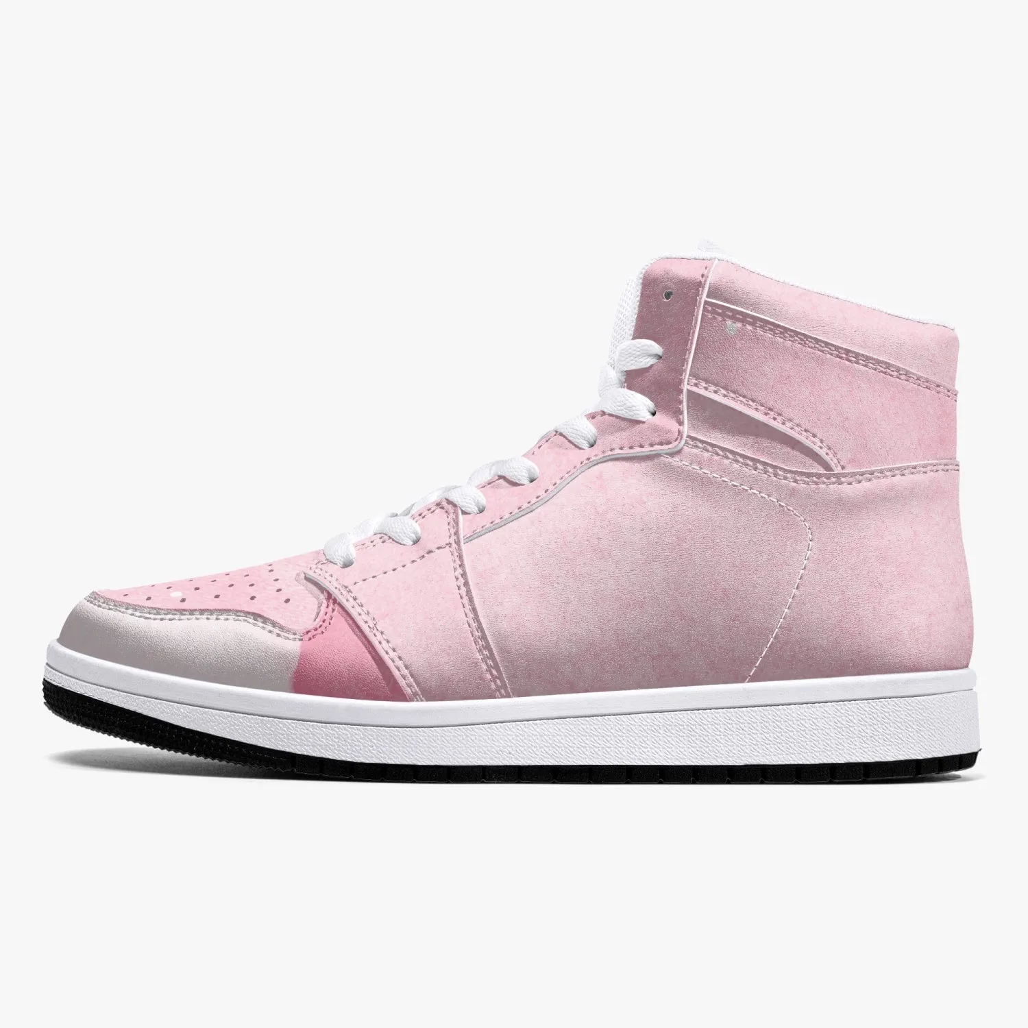 Pink River Flow with one Red Rose Flower High-Top Leather Sneakers