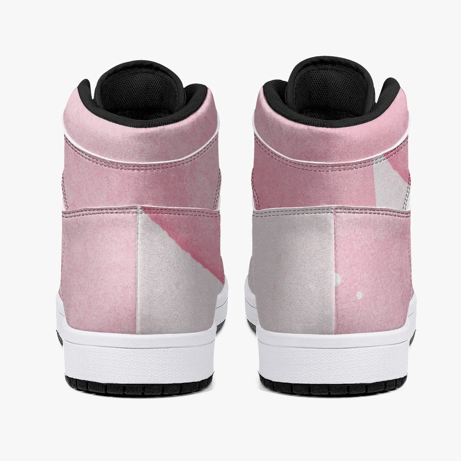Pink River Flow with one Red Rose Flower High-Top Leather Sneakers