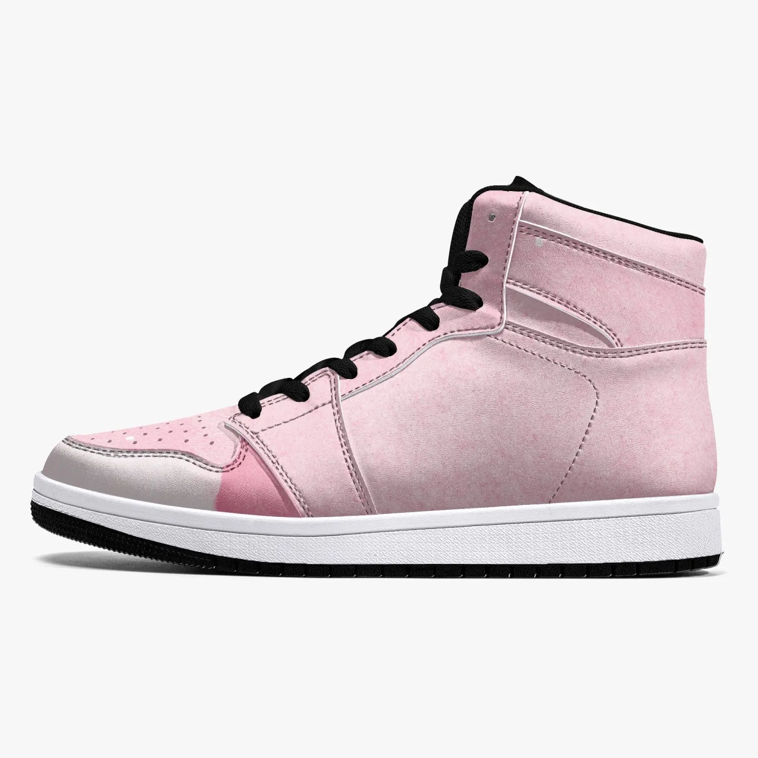 Pink River Flow with one Red Rose Flower High-Top Leather Sneakers