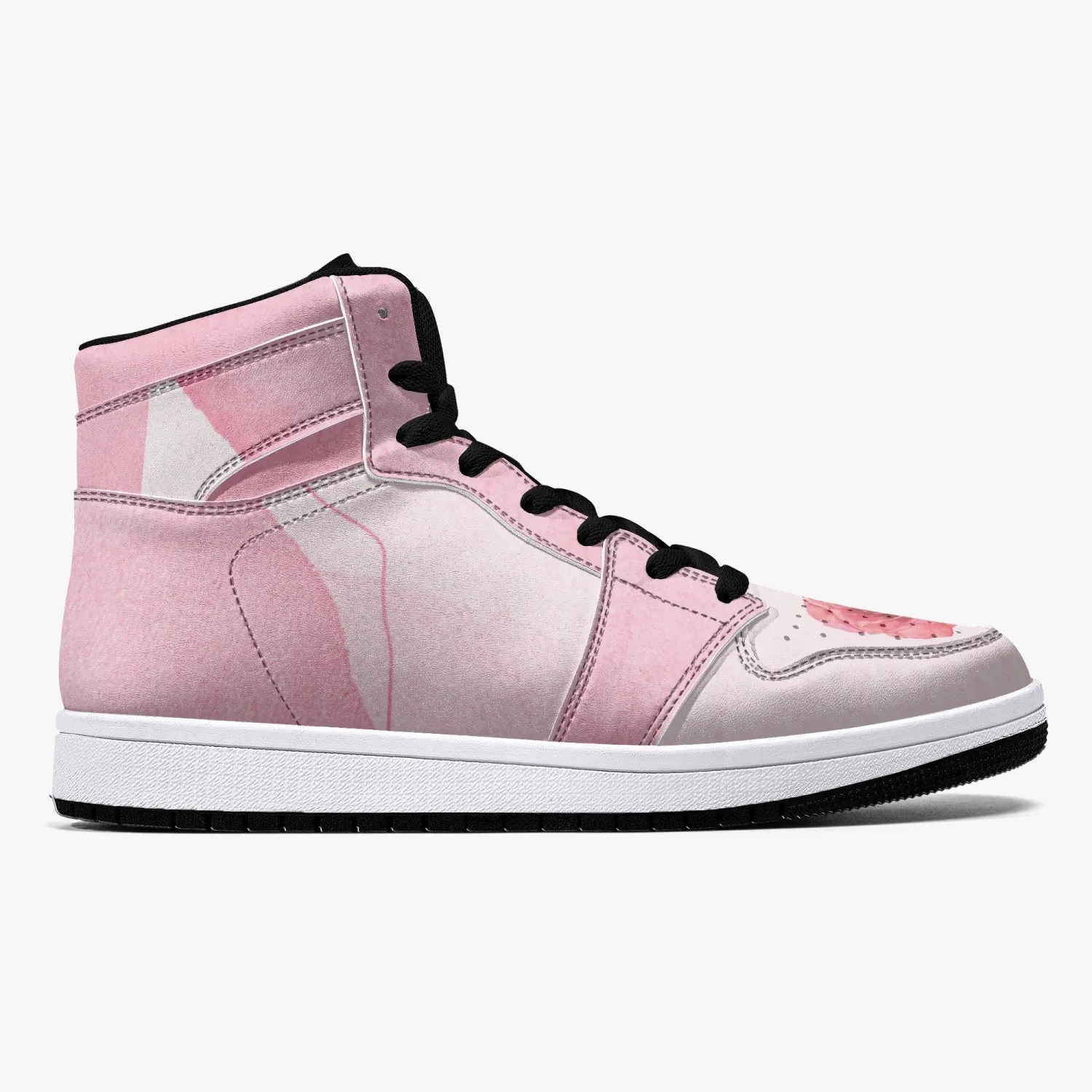 Pink River Flow with one Red Rose Flower High-Top Leather Sneakers