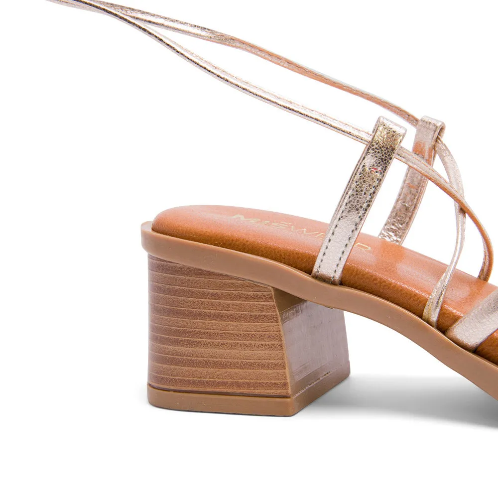 Platinum Leather Heeled Sandals with Lace-Up