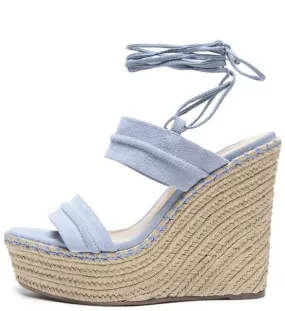 Schutz Mallory Jeans Blue Tie Up Wedge Espadrille Sandals Tie Up Pumps