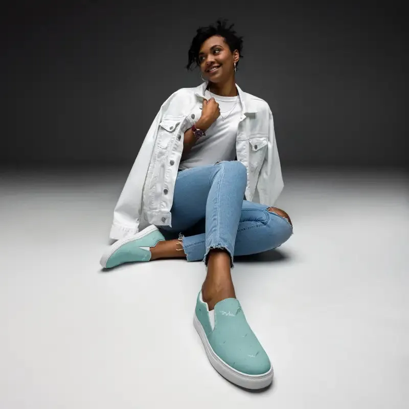 Teal Leaves Canvas Shoes Women Uk Europe