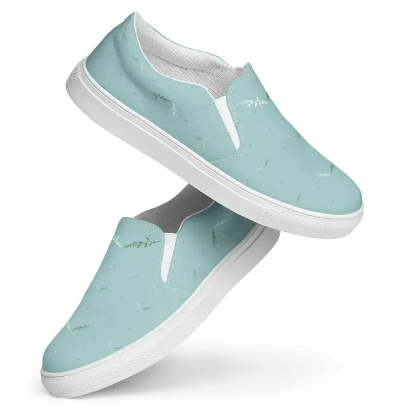 Teal Leaves Canvas Shoes Women Uk Europe