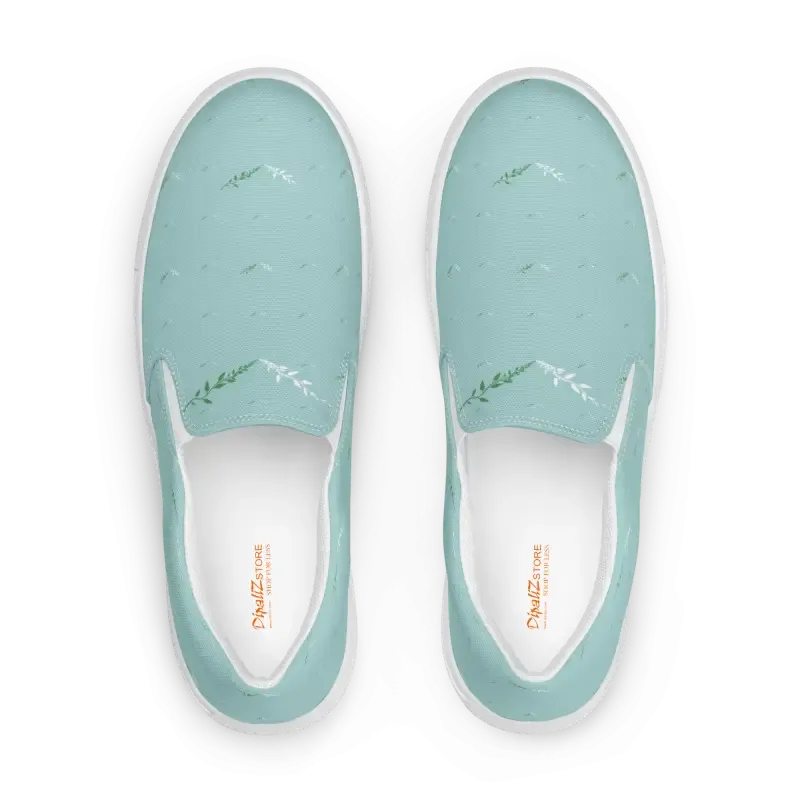 Teal Leaves Canvas Shoes Women Uk Europe