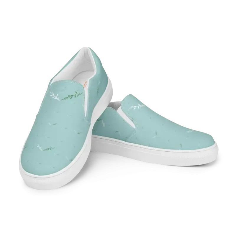 Teal Leaves Canvas Shoes Women Uk Europe