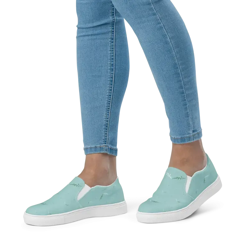 Teal Leaves Canvas Shoes Women Uk Europe