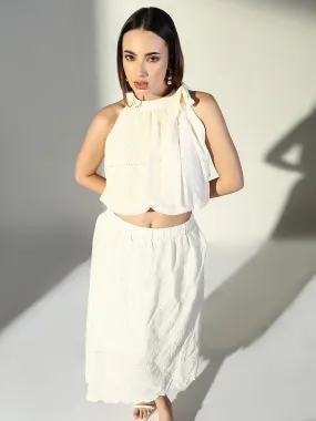 Women Embroidered Cream Co Ords Set