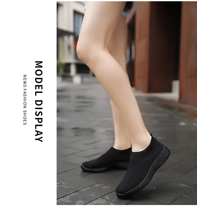 Women Shoes Knitting Sock Sneakers Women Flat Shoes Casual Breathable Sneakers Flats Walking Shoes for Women