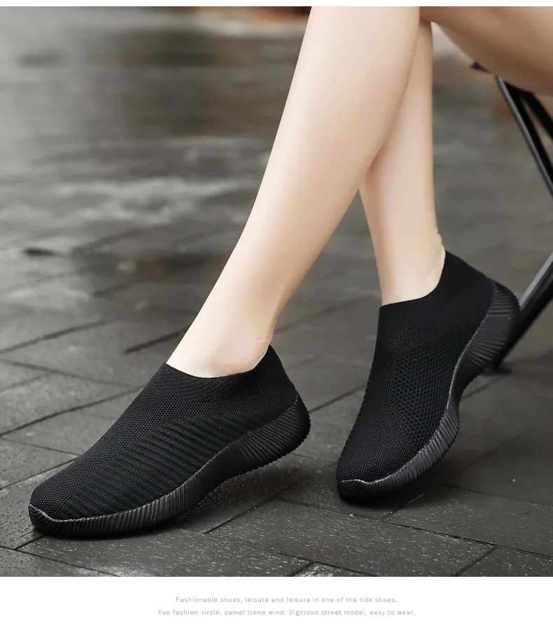Women Shoes Knitting Sock Sneakers Women Flat Shoes Casual Breathable Sneakers Flats Walking Shoes for Women